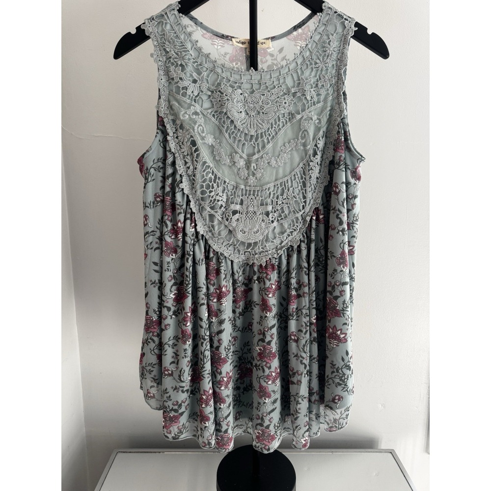 Indigo Thread Co Floral Lace Tank Boho Cottagecore Blouse M